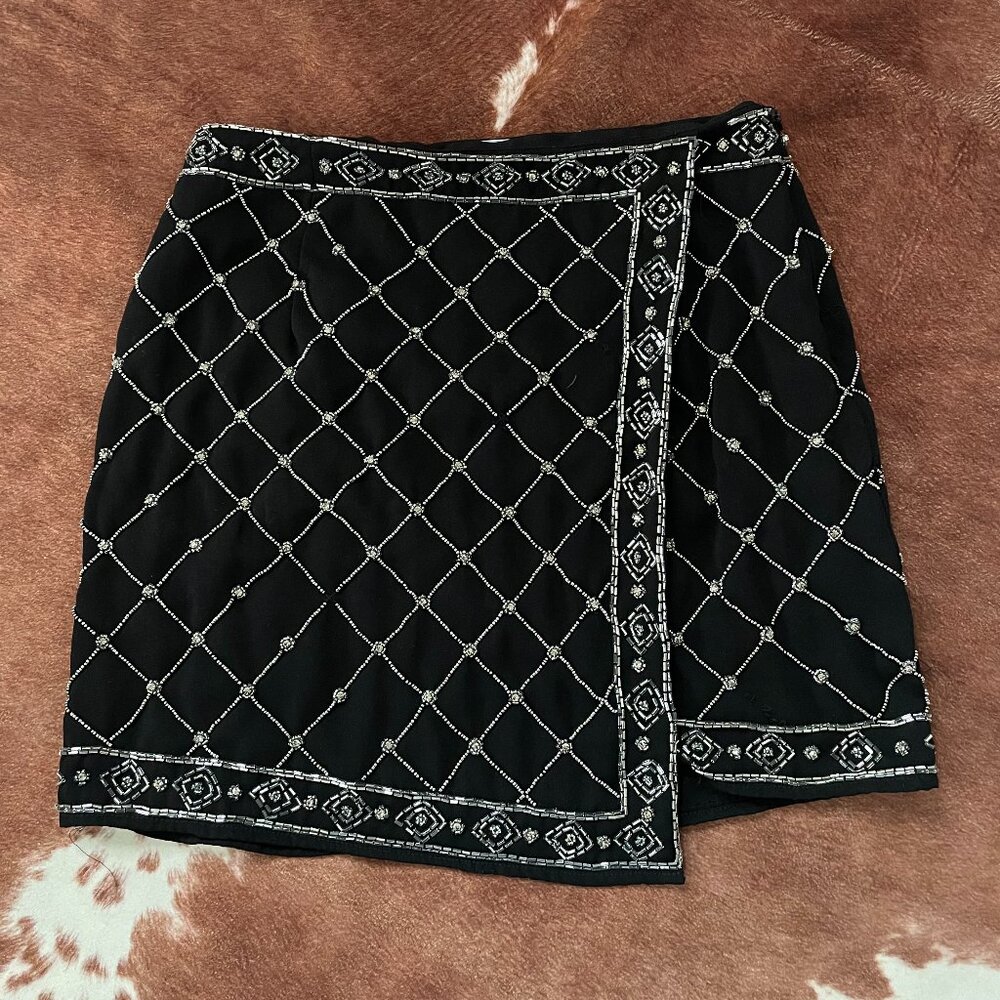 Stunning Black Embellished Wrap Skirt